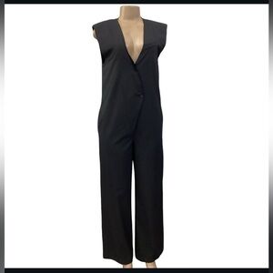 ZARA Black Pinstripe V-Neck
Sleeveless Wide Leg Jumpsuit M NEW